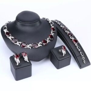 Elegant Silver and Red Jewelry Set